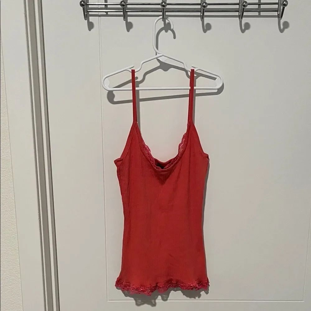 Bebe Y2K Lace Trim Silk Blend Beaded Design Tank Top 2000’s Cottagecore